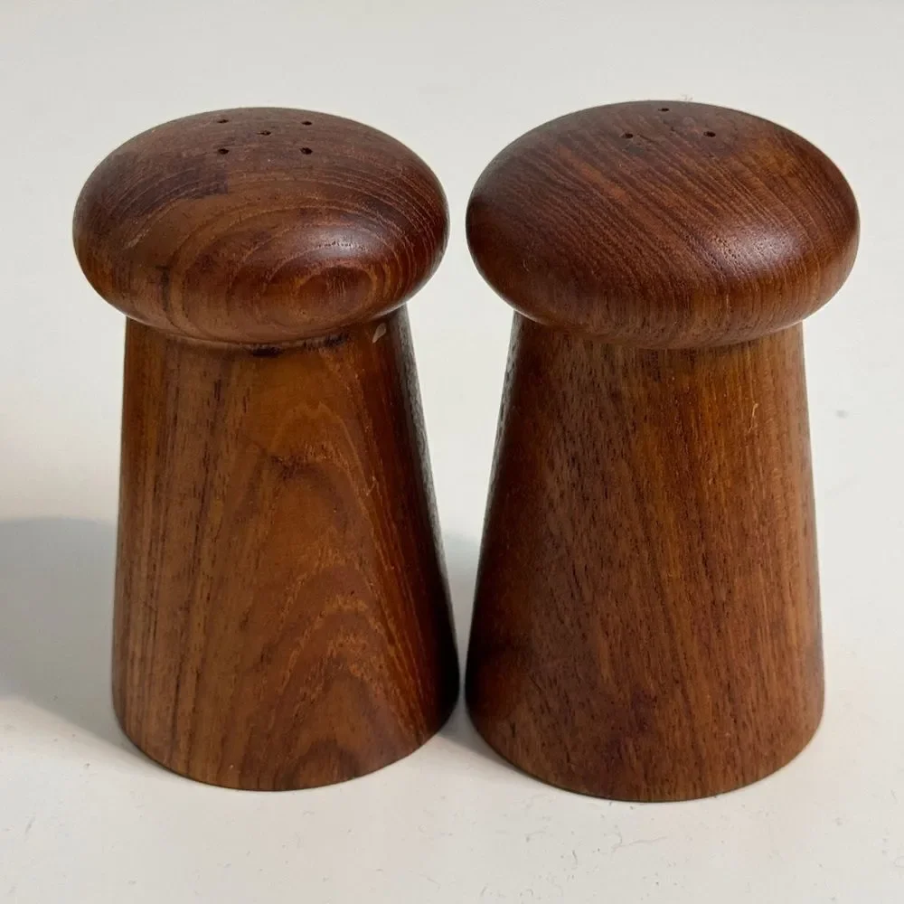 Vintage Teak Napkin Holder with Salt Shaker & Pepper Mill